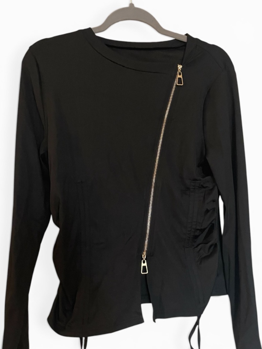 Black Zipper-Front Women's Top